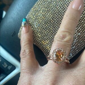 Rose Gold Halo Cocktail Ring with Champagne Center Stone